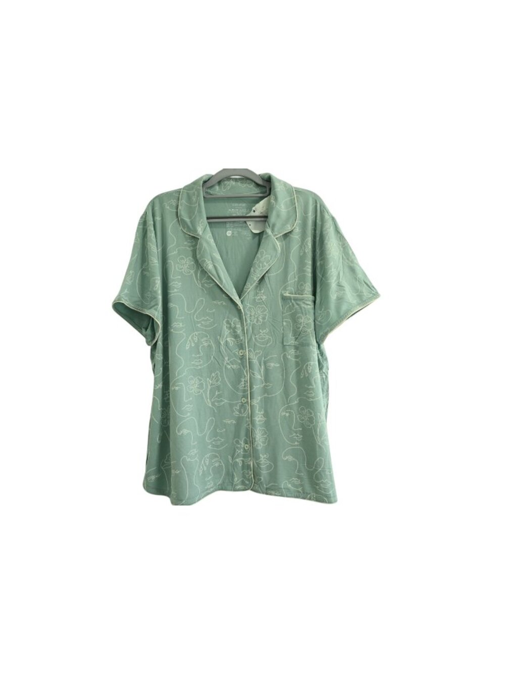NWOT State of Day Short Sleeve Pajama Top Sz XXL Green Floral Face Print Lounge